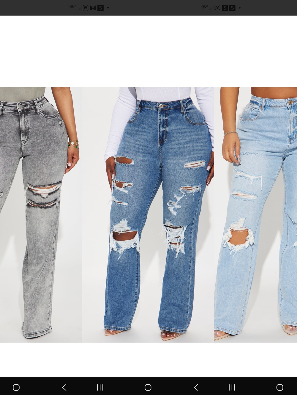 3 Pairs Of High-Rise Distressed Wide Leg Jeans - Blue, Light Blue, Gray